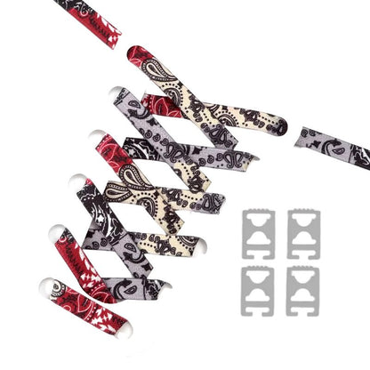 Paisley grijs-zwart-rood elastische veters met clipjes voor onzichtbaar strikken