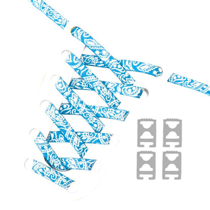 Paisley mistblauw-wit elastische veters met clipjes voor onzichtbaar strikken