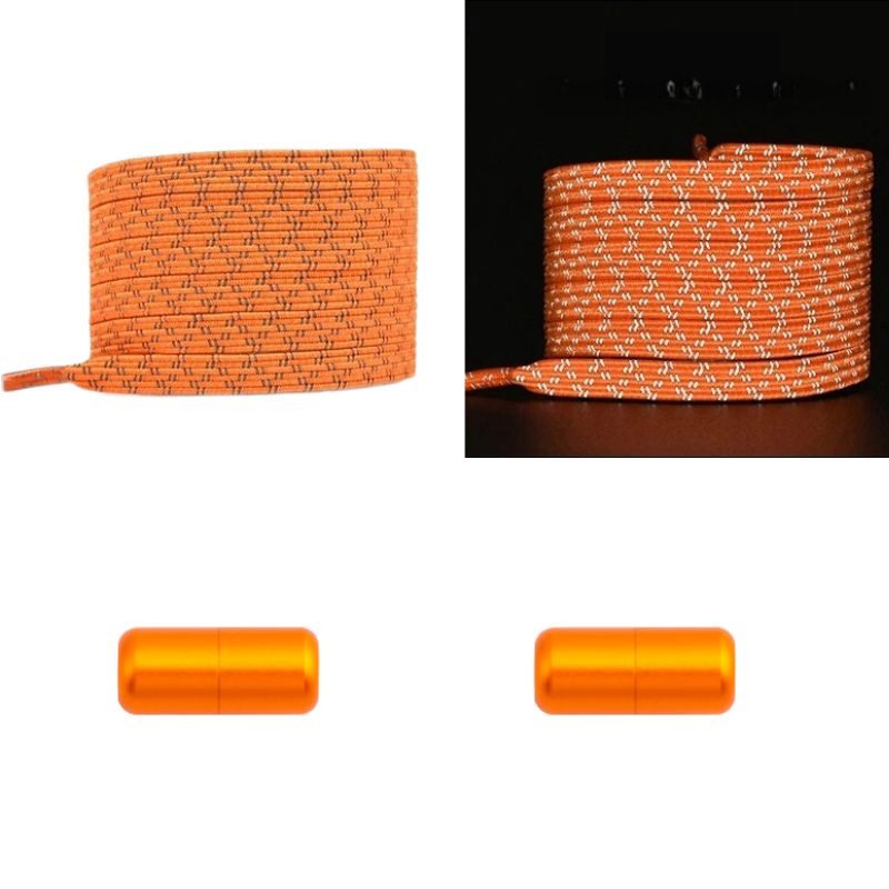 Oranje platte reflecterende elastische veters met capsulesluiting voor levendige en veilige hardloopsessies