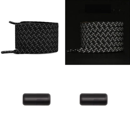 Zwarte platte reflecterende elastische veters met capsulesluiting voor tijdloze veiligheid en comfort