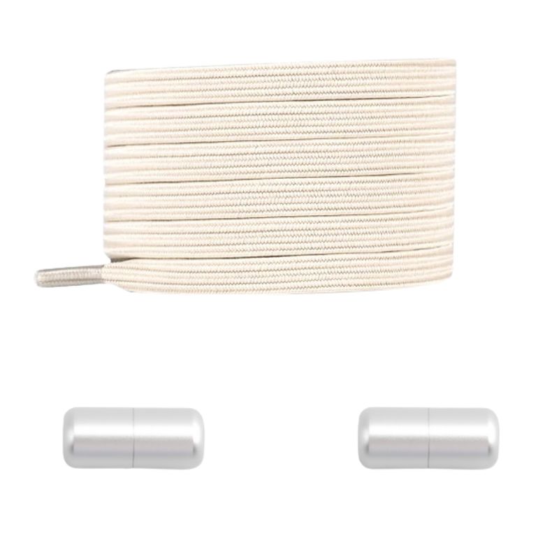 Beige platte elastische veters met capsulesluiting voor een strikloos en comfortabel draagcomfort