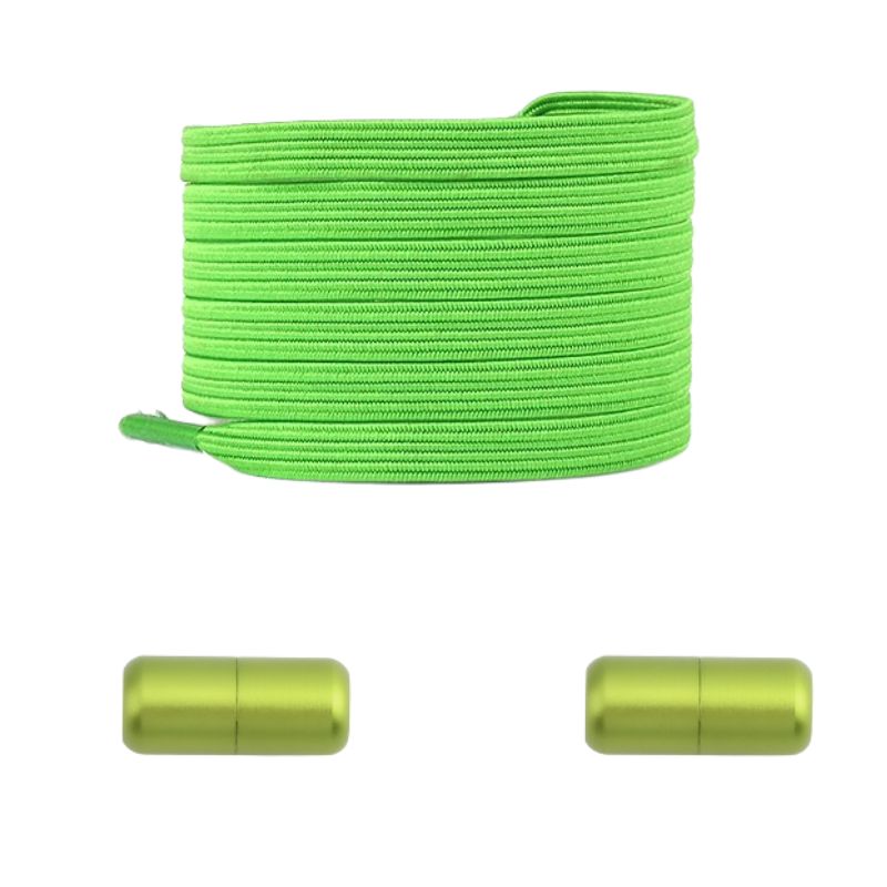 Groene platte elastische veters met capsulesluiting voor een natuurlijke en onderhoudsvriendelijke pasvorm