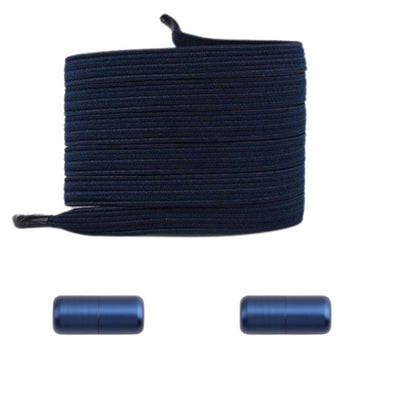 Marineblauwe platte elastische veters met capsulesluiting voor een klassieke en betrouwbare pasvorm