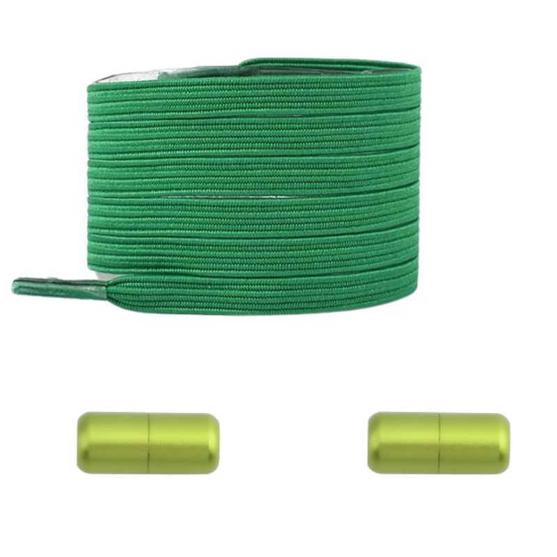Mosgroene platte elastische veters met capsulesluiting voor een stoere en functionele look