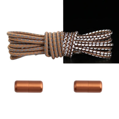 Reflecterende ronde 3 mm elastische veters bruin met draaicapsule sluiting voor klassieke outdooractiviteiten