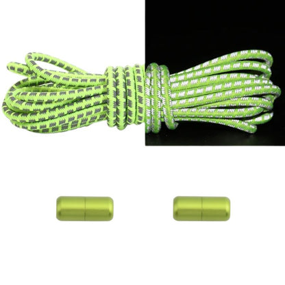 Reflecterende ronde 3 mm elastische veters fluorescerend groen met draaicapsule sluiting voor extra veiligheid bij weinig licht