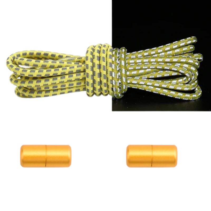 Reflecterende ronde 3 mm elastische veters geel met draaicapsule sluiting voor een heldere, veilige loopervaring