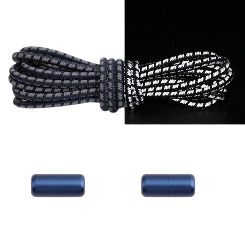 Reflecterende ronde 3 mm elastische veters marineblauw met draaicapsule sluiting voor een stoere, zichtbare finish