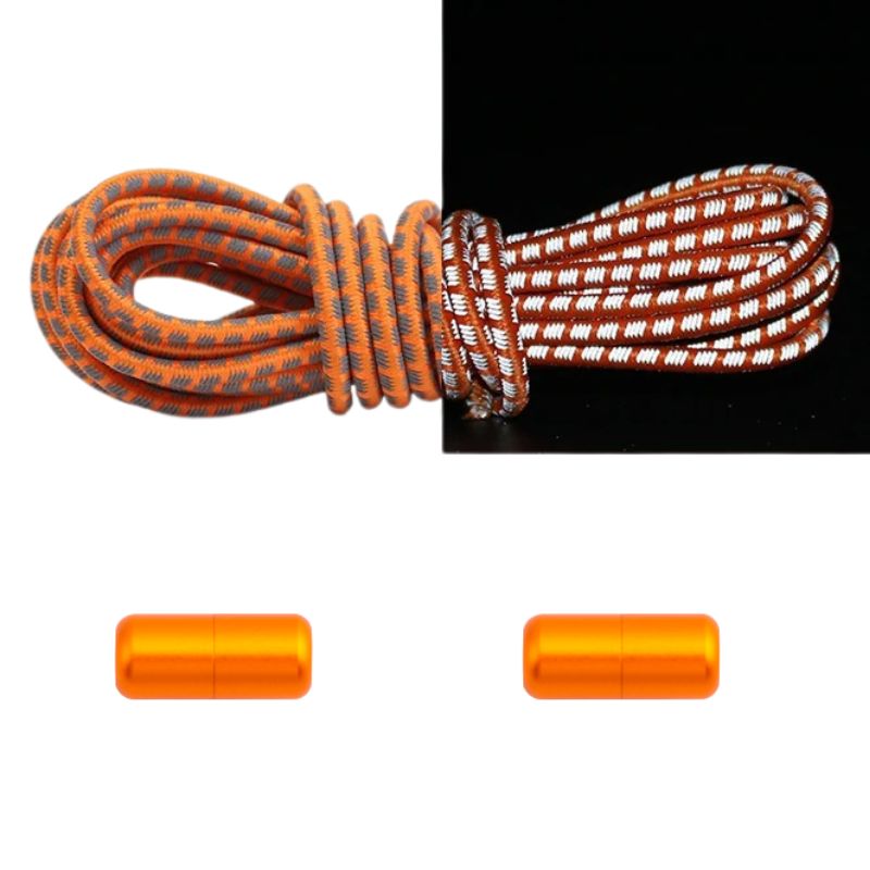 Reflecterende ronde 3 mm elastische veters oranje met draaicapsule sluiting voor opvallende zichtbaarheid