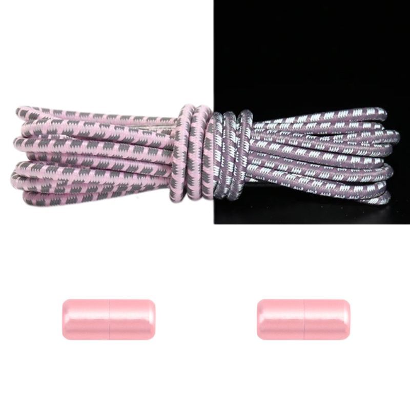 Reflecterende ronde 3 mm elastische veters roze met draaicapsule sluiting voor een trendy, zichtbare look