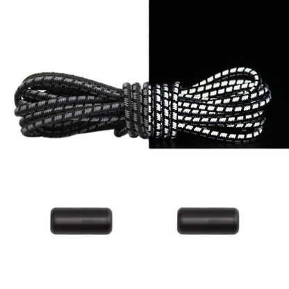 Reflecterende ronde 3 mm elastische veters zwart met draaicapsule sluiting voor klassieke veiligheid zonder strikken