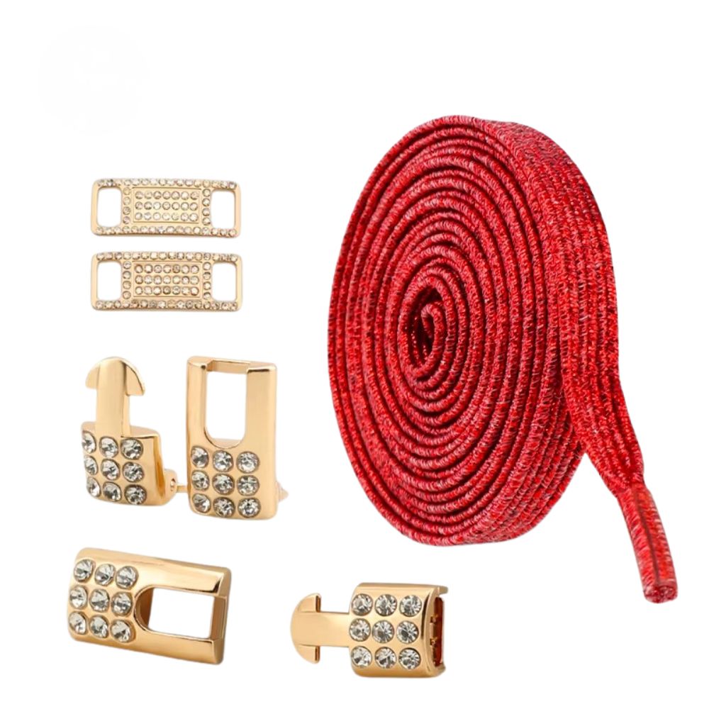 Bling elastische veters rood plat met gouden sluiting