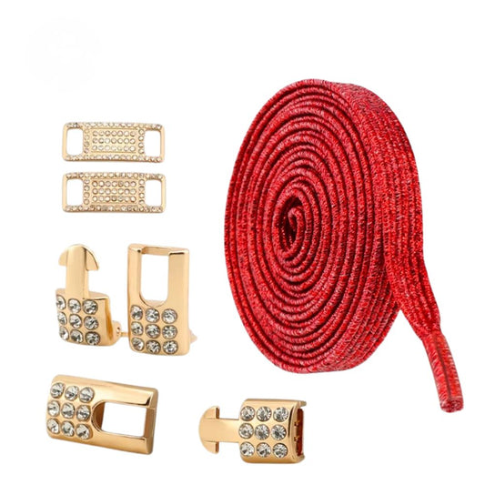 Bling elastische veters rood plat met gouden sluiting