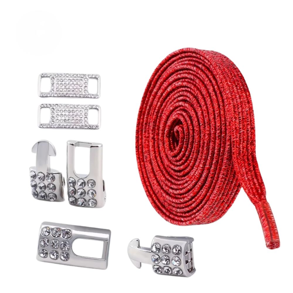 Bling elastische veters rood plat met zilveren sluiting