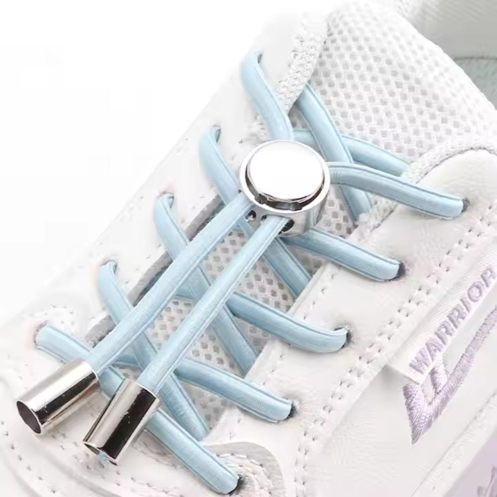 robust-oval-elastic-no-tie-shoelaces-light-blue-metal-lock-laced-in-shoe-side-angle