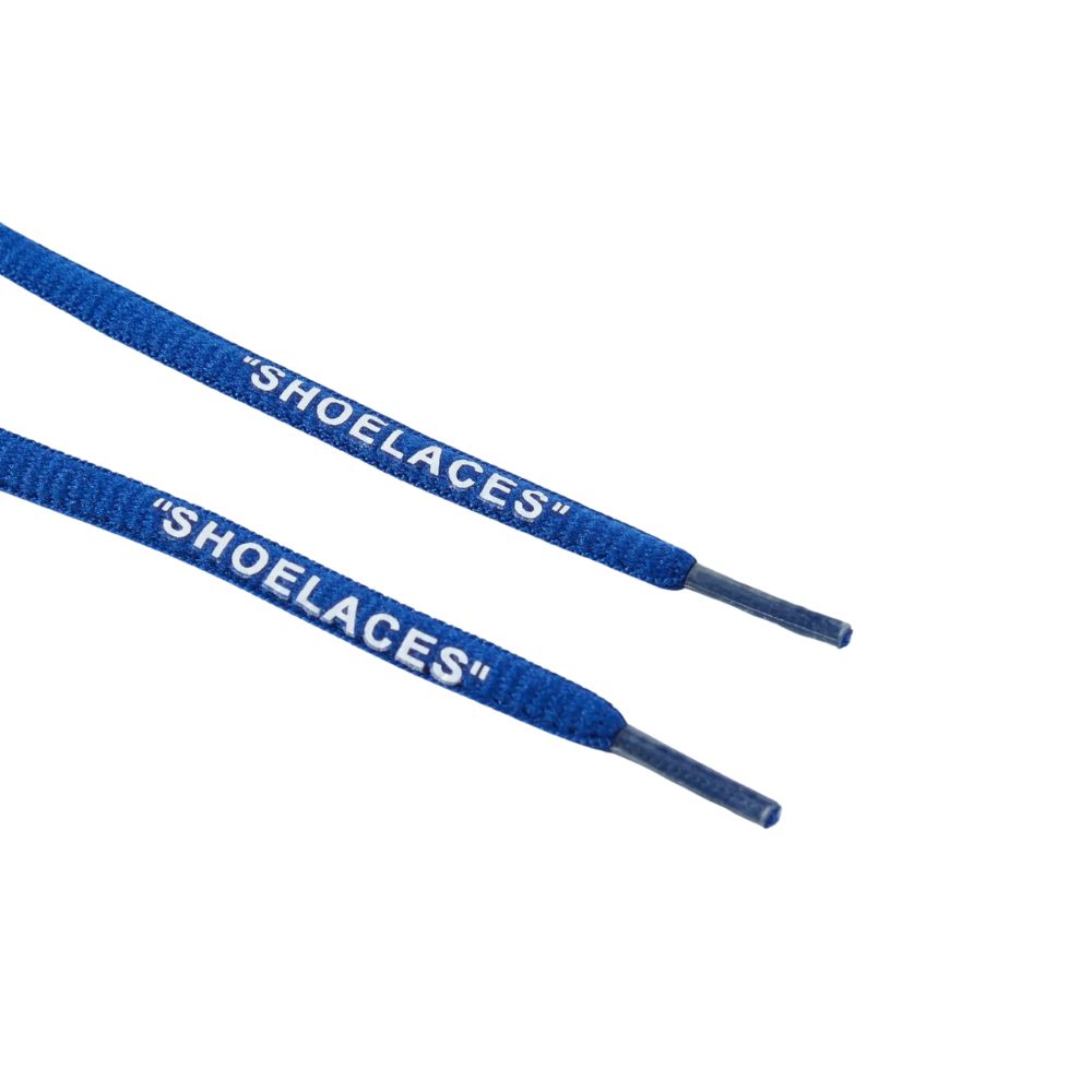 Ronde Off-White Shoelaces blauw close up