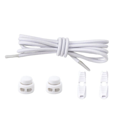 White round elastic no-tie shoelaces with an adjustable lock.