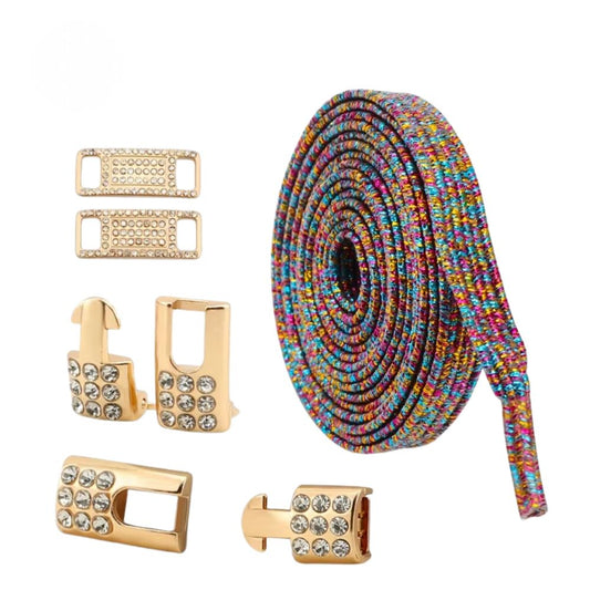 Bling elastische veters zevenkleurig plat met gouden sluiting
