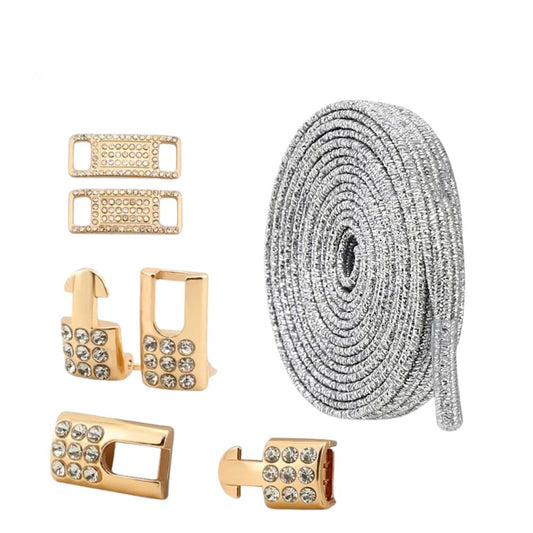 Bling elastische veters zilver plat met gouden sluiting