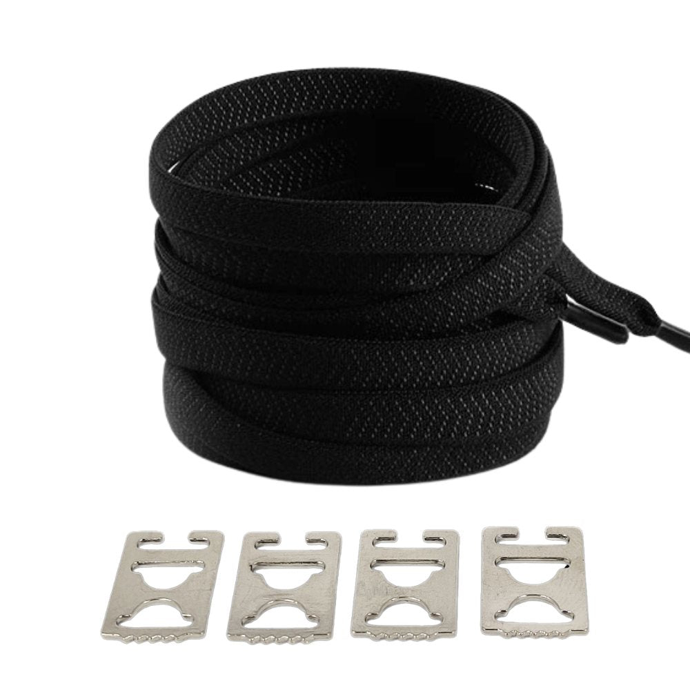 Black textured elastic no-tie shoelaces with an invisible clip.