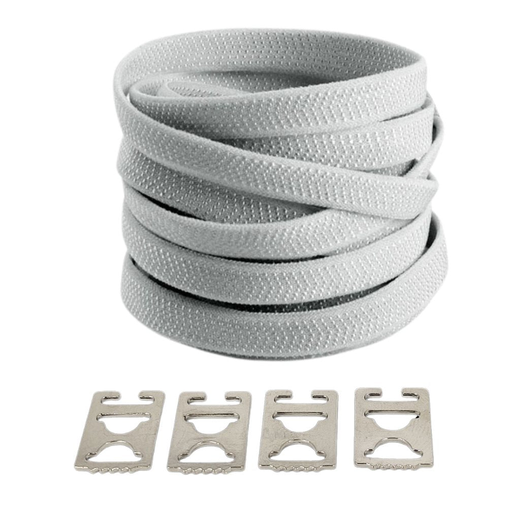 Gray textured elastic no-tie shoelaces with an invisible clip.