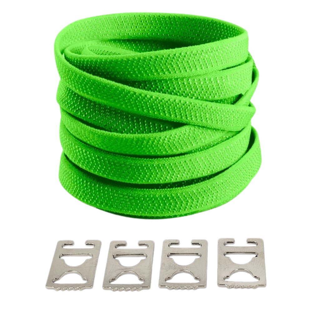 Green textured elastic no-tie shoelaces with an invisible clip.