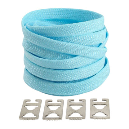 Light blue textured elastic no-tie shoelaces with an invisible clip.