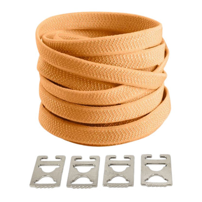 Light brown textured elastic no-tie shoelaces with an invisible clip.