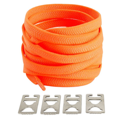 Orange textured elastic no-tie shoelaces with an invisible clip.