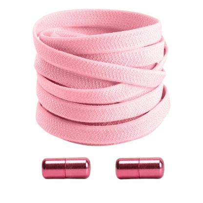 Pink textured elastic no-tie shoelaces with a twist capsule lock.