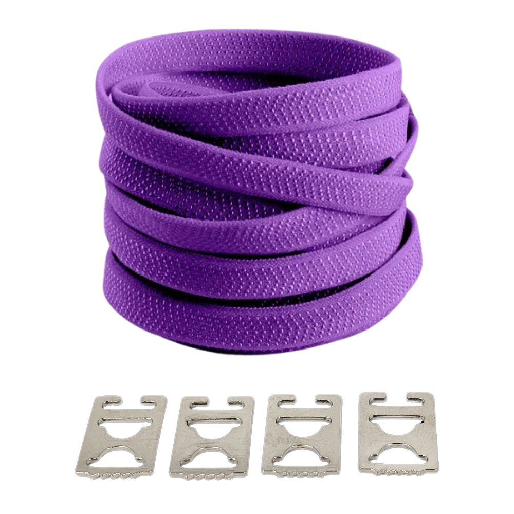 Purple textured elastic no-tie shoelaces with an invisible clip.