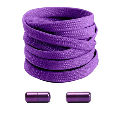 Purple textured elastic no-tie shoelaces with a twist capsule lock.