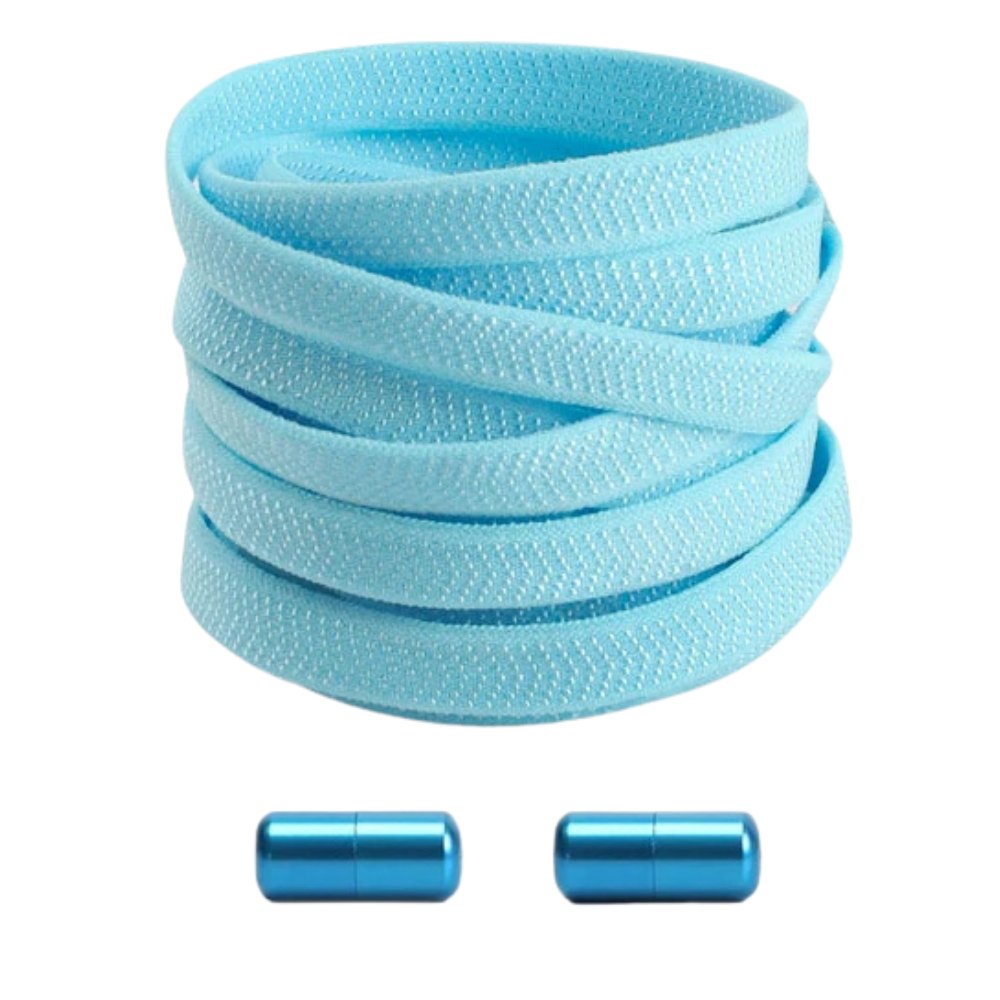 Light Blue textured elastic no-tie shoelaces with a twist capsule lock.