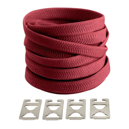 Wine red textured elastic no-tie shoelaces with an invisible clip.