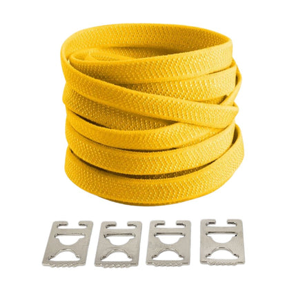 Yellow textured elastic no-tie shoelaces with an invisible clip.