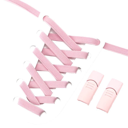 Pink elastic no-tie shoelaces with a pink magnetic lock.