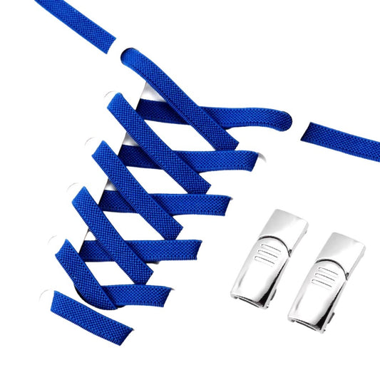 Blauwe brede elastische veters zonder strikken met zilveren magneetsluiting voor een koninklijke uitstraling