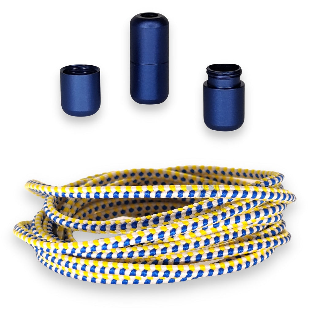 Agletless driehoekige elastische veters met snelsluiting - blauw, geel en wit