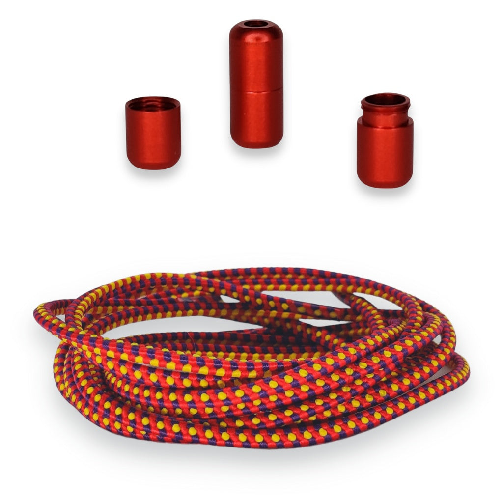 Agletless driehoekige elastische veters met snelsluiting - rood, paars en geel