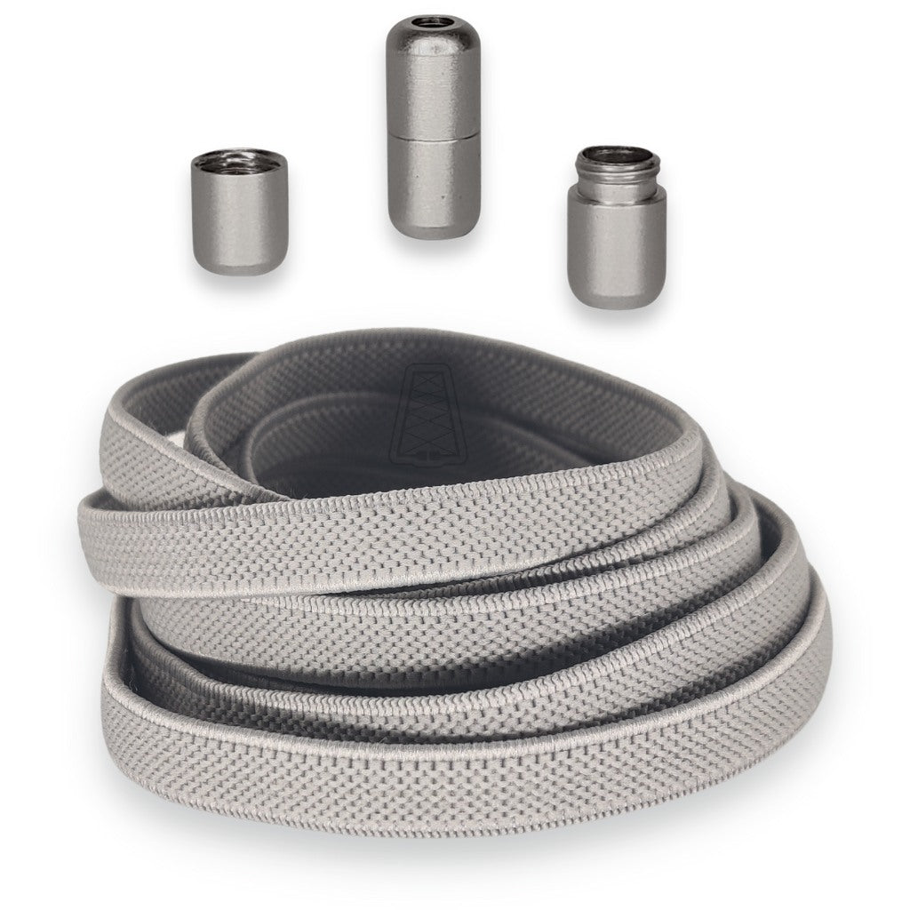 Agletless 9mm brede platte grijze elastische veters met snelsluiting