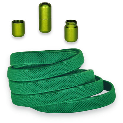 Agletless 9mm brede platte groene elastische veters met snelsluiting