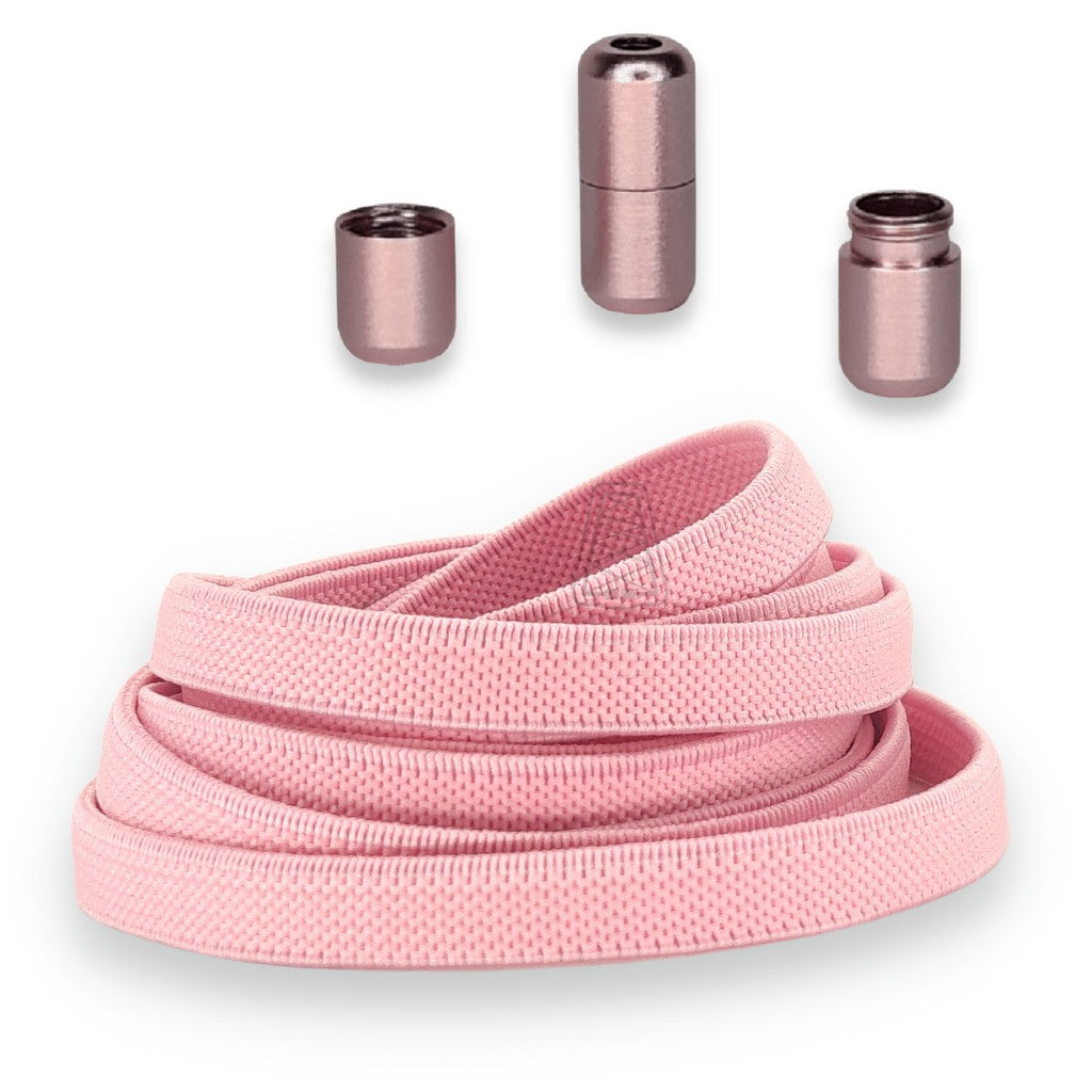 Agletless 9mm brede platte roze elastische veters met snelsluiting