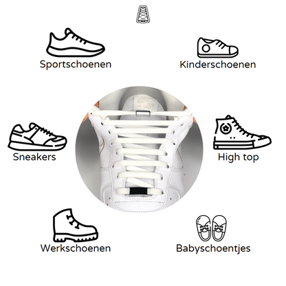 Agletless driehoekige elastische veters 3mm - geschikt voor sportschoenen, kinderschoenen, sneakers, high-tops, werkschoenen en babyschoentjes