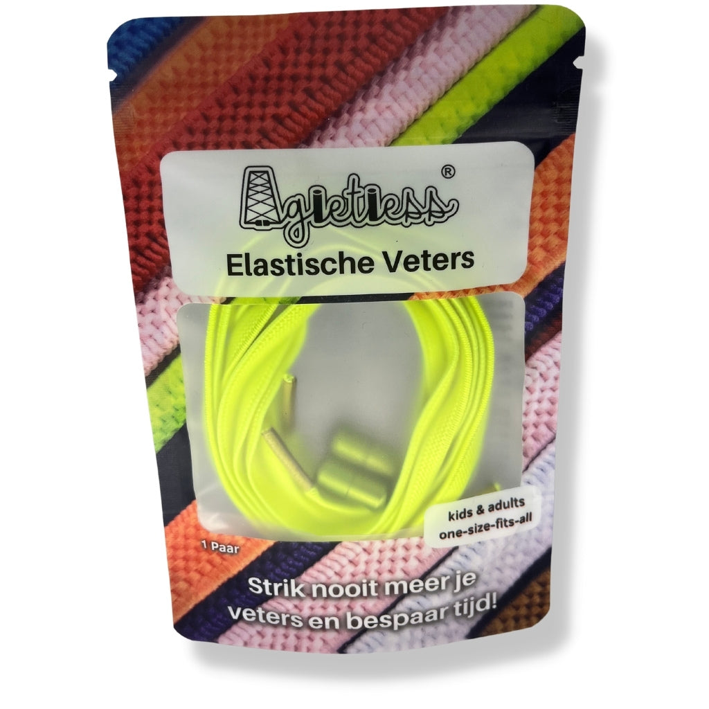 Lime platte elastische veters 6mm opgerold, voorkant verpakking: Agletless® Strikvrij & Stijlvol