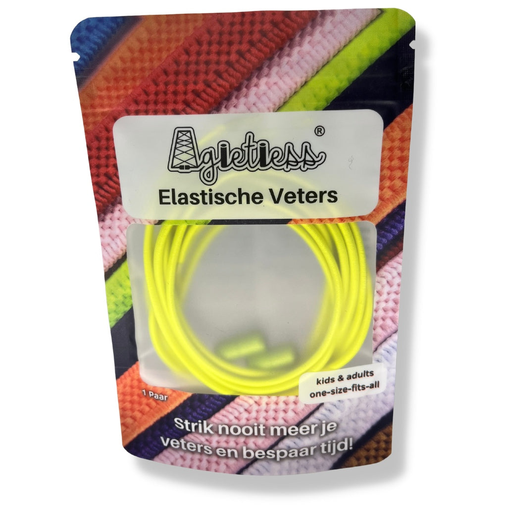 Lichtgroene ronde elastische veters 3mm opgerold in verpakking, vooraanzicht: Agletless® Strikvrij & Stijlvol
