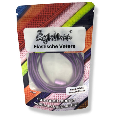 Paarse ronde elastische veters 3mm opgerold in verpakking, vooraanzicht: Agletless® Strikvrij & Stijlvol