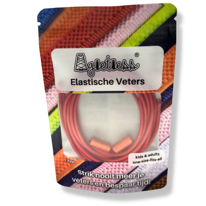 Rode ronde elastische veters 3mm opgerold in verpakking, vooraanzicht: Agletless® Strikvrij & Stijlvol